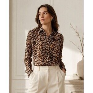 Chloe Stora Celine Leopard Print Cotton Blouse Women’s FR 42 US 10 Button Up